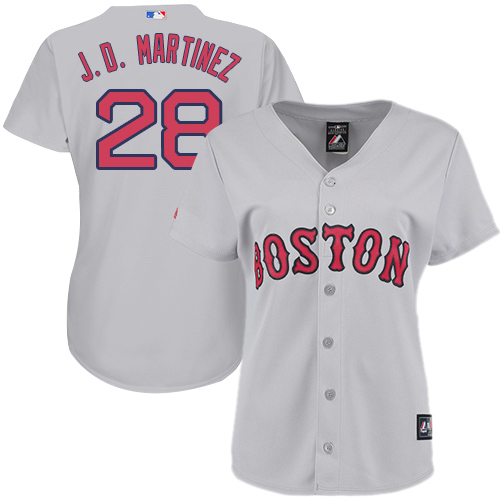 Red Sox #28 J. D. Martinez Grey Road Women's Stitched MLB Jersey
